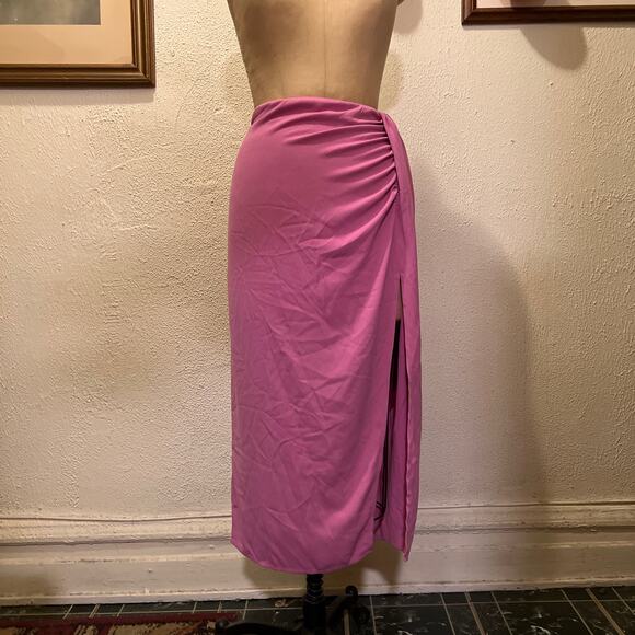 Open Edit Pink Faux Wrap Midi Skirt Size 1X - Picture 3 of 13